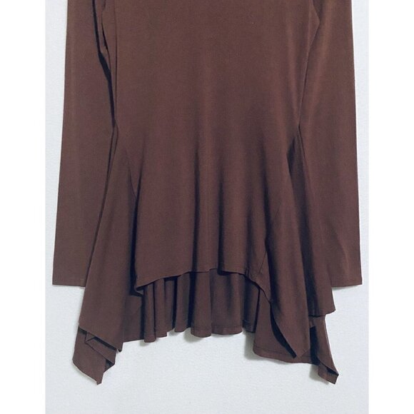 Peruvian Connection Womens XS Asymmetrical Hem Tunic Top Long Sleeve Maroon Boho - Picture 2 of 7